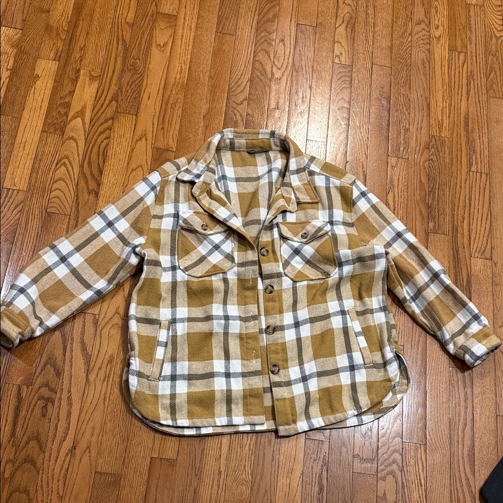 Mustard Plaid Button-Up Shacket